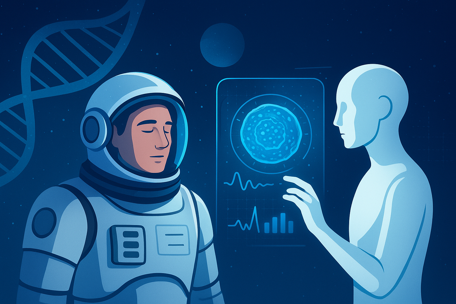 🌌 우주에서의 노화 — 인공지능이 중력 없는 환경에서 인간의 세포를 지키는 방법