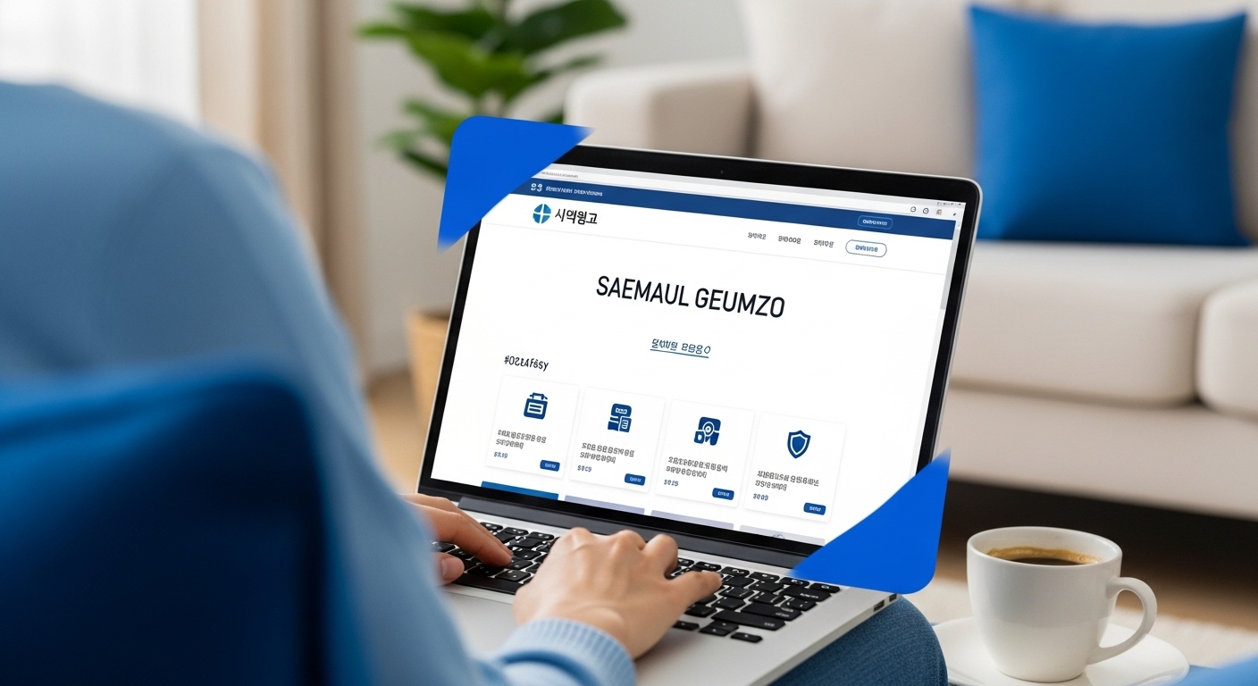 집에서 노트북으로 새마을금고 인터넷 뱅킹을 이용하는 모습.
