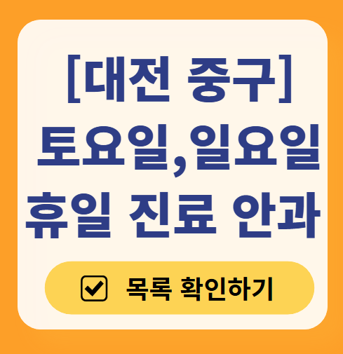대전 중구 일요일 문 여는 안과 리스트 ❘ 토요일, 주말, 공휴일 진료 영업 병원 목록