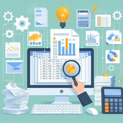 "엑셀을 사용하여 데이터를 분석하는 모습, 손으로 차트를 조작"