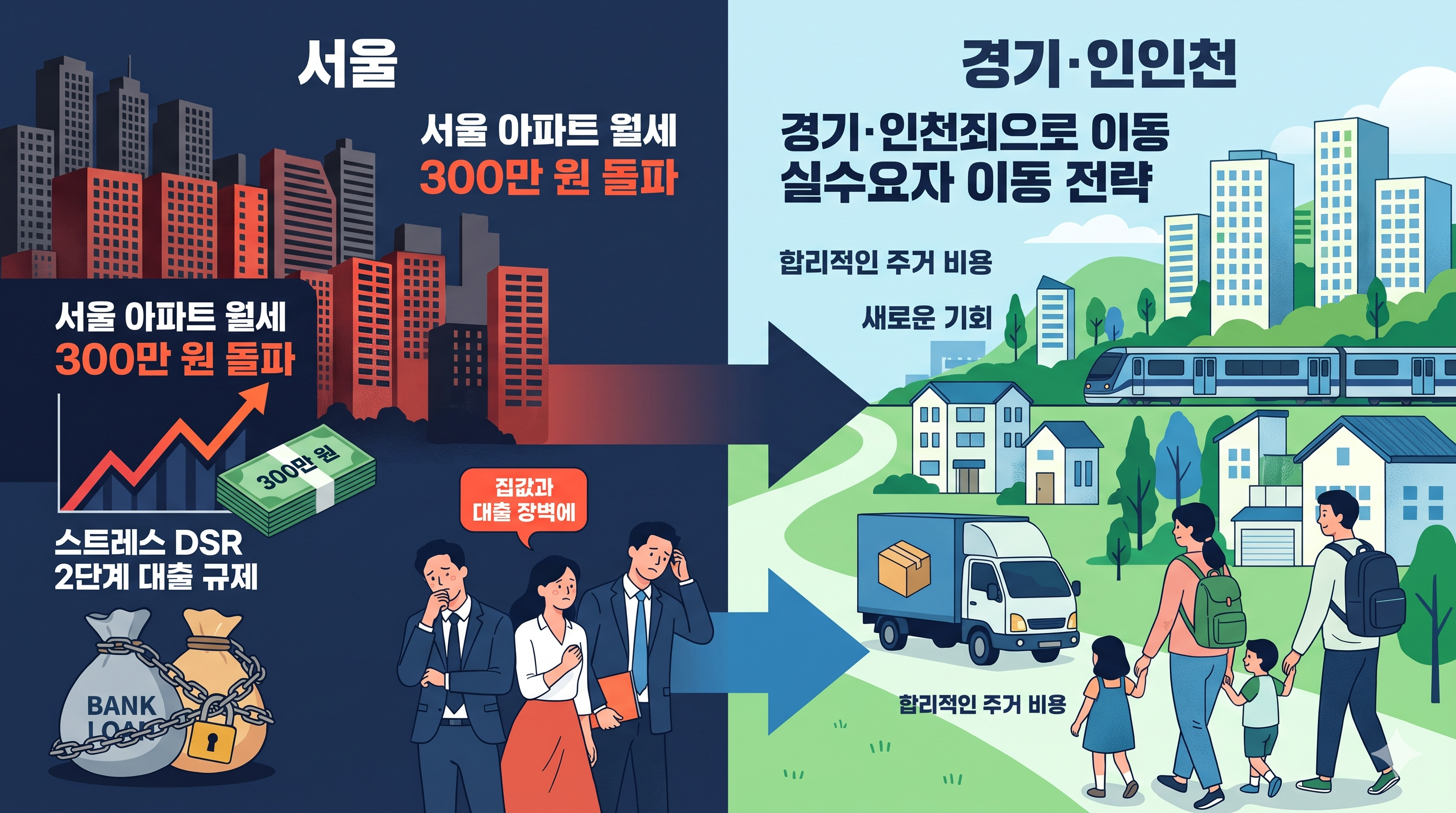 서울 아파트 월세 300만 원 돌파와 스트레스 DSR 대출 규제 속 실수요자 경기 인천 이동 전략