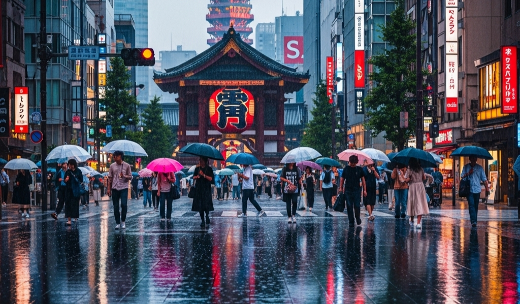 비가오는 도쿄의 6월 날씨를 이미지화