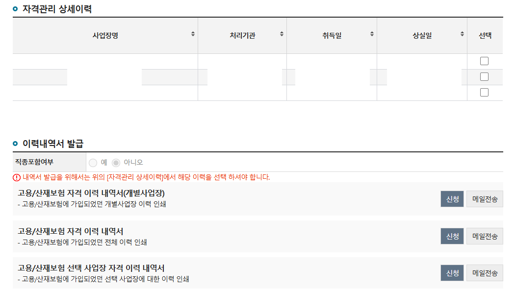 이력내역서 발급