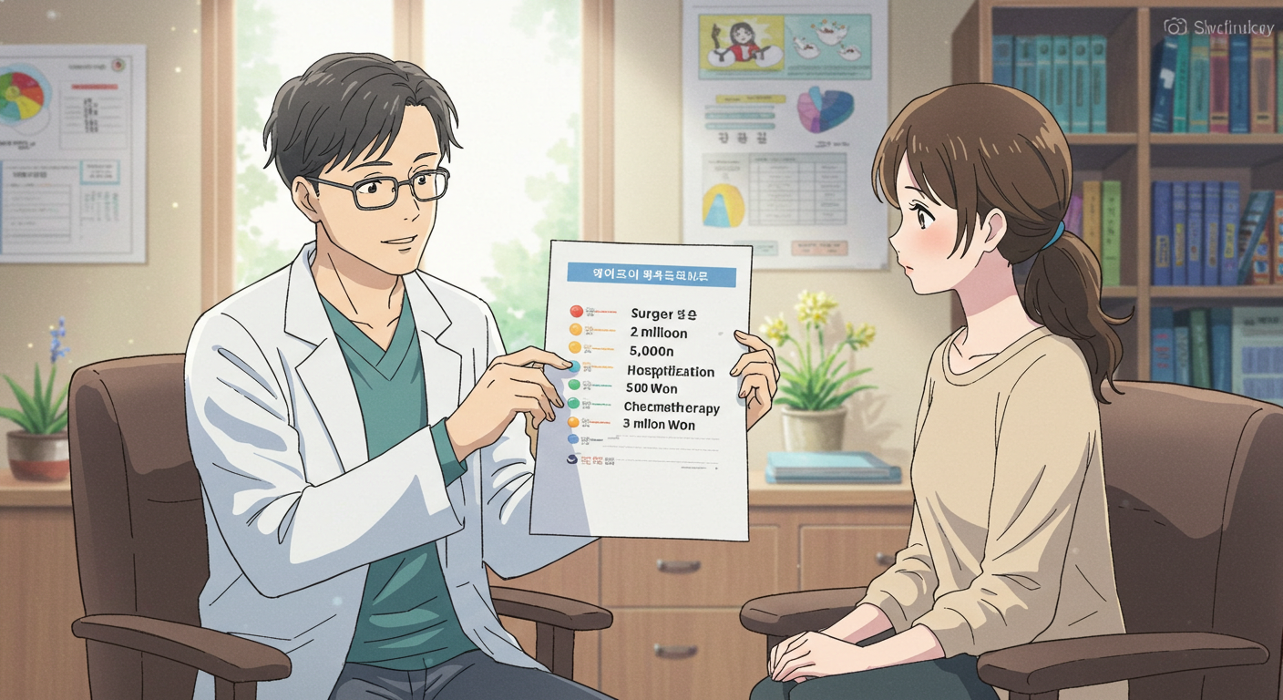 수술비, 입원비, 항암 보장을 설명하는 의사