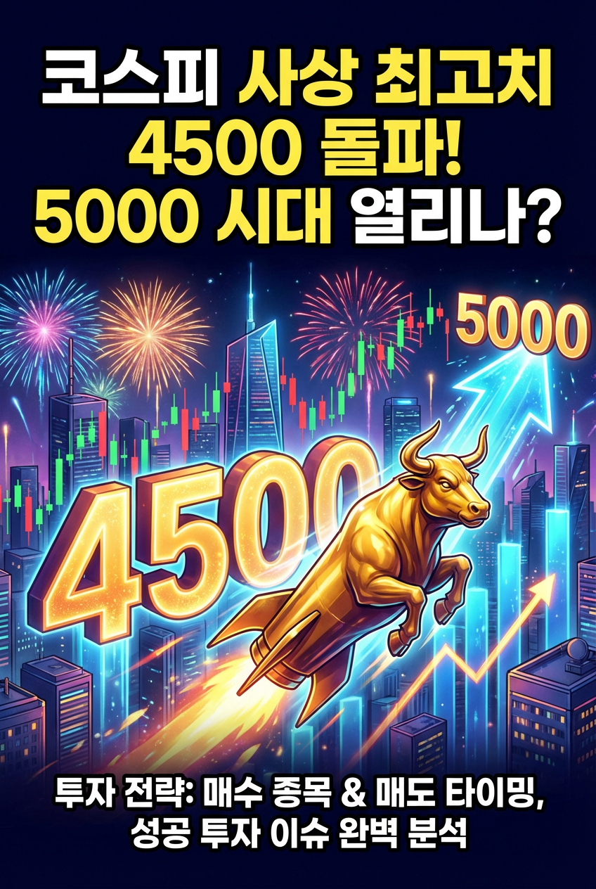 코스피 사상 최고치 4500 돌파, 5000 가능성, 전망, 매수 종목, 매도 전략, 투자 이슈