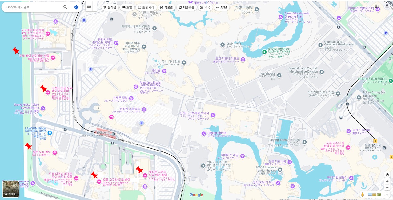 디즈니랜드 가성비 호텔 지도