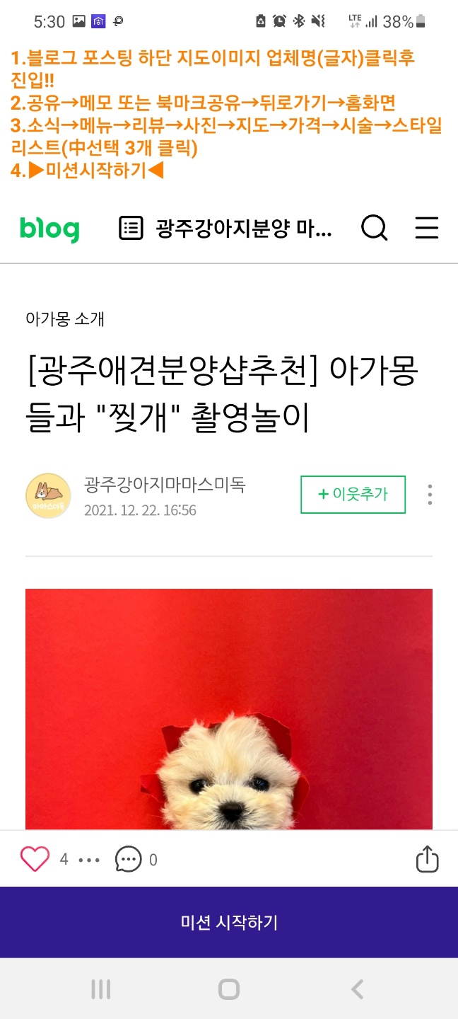 실제 미션 화면(상단에 자세히 설명되어 있음)