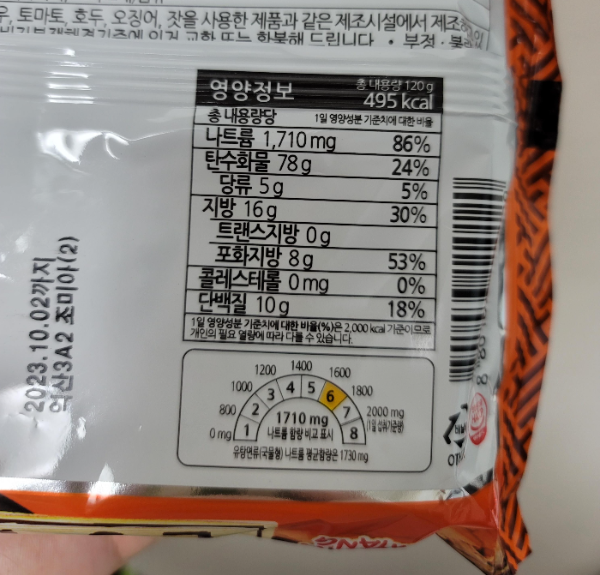 된징라면 영양정보
