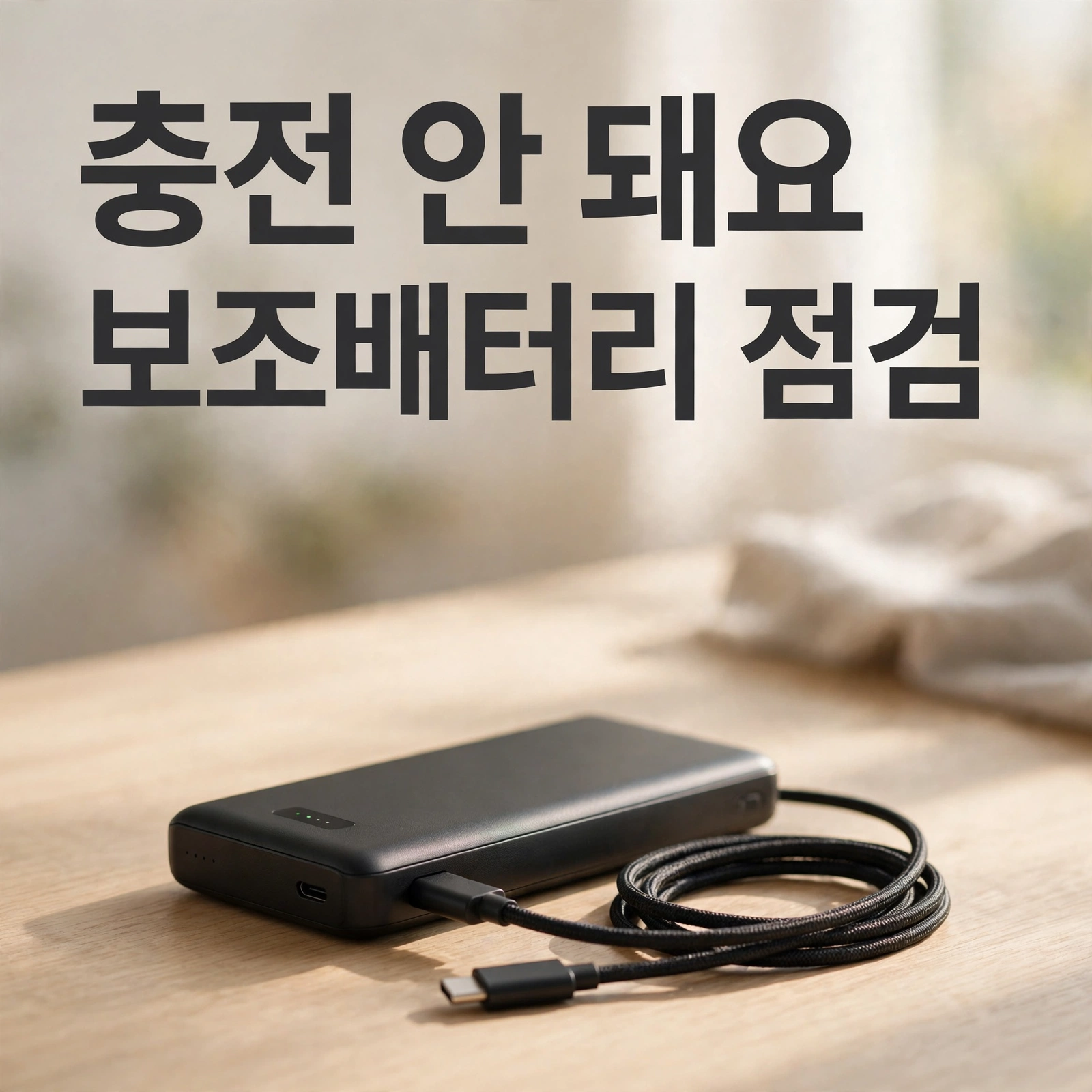 보조배터리와 USB-C 케이블 실사