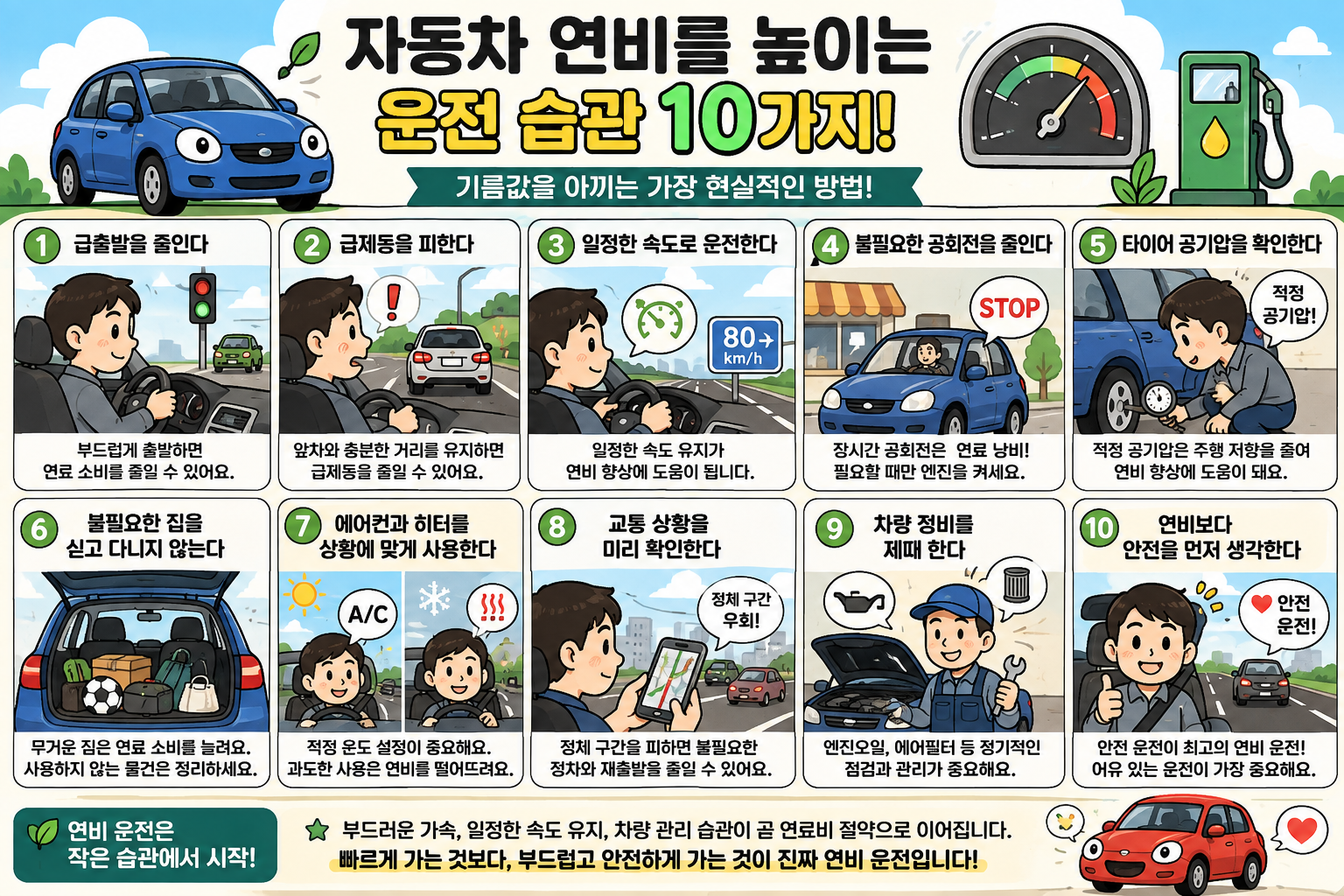 자동차 연비를 높이는 운전 습관 10가지, 기름값을 아끼는 가장 현실적인 방법