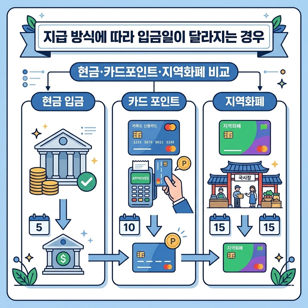 지원금 지급 방식별 입금일 확인