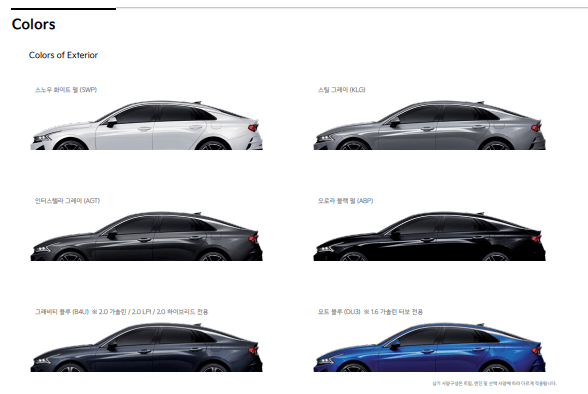 2023 K5 하이브리드 및 2023 K5 제원 트림별 가격