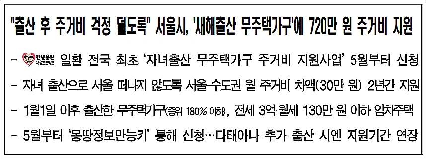 서울-자녀출산-무주택가구-주거비-지원사업