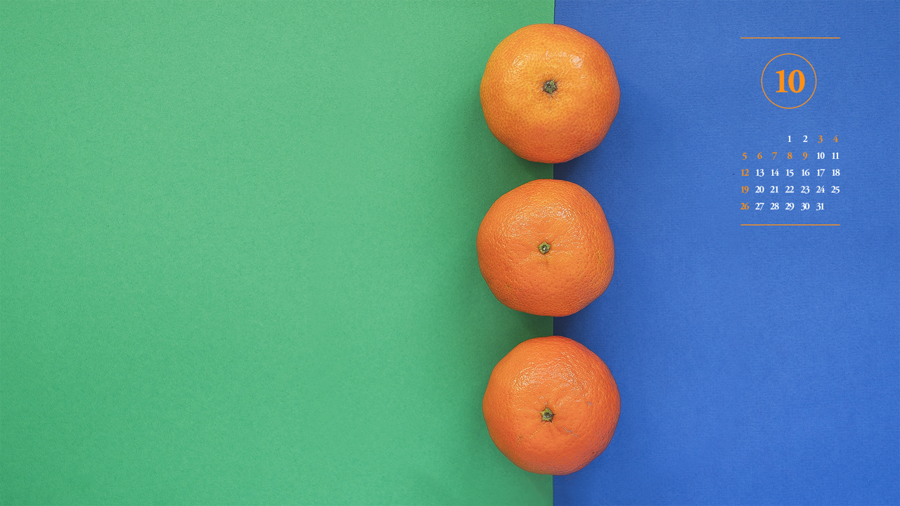09 감귤 파란색 배경 A - 2025년10월 노트북배경화면