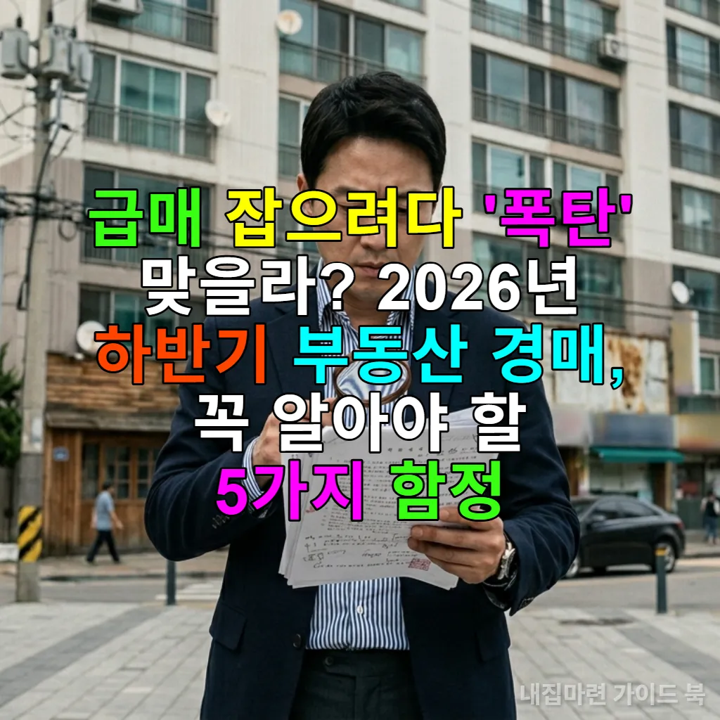 복잡한 부동산 서류를 돋보기로 살펴보는 한국인 남성 투자자