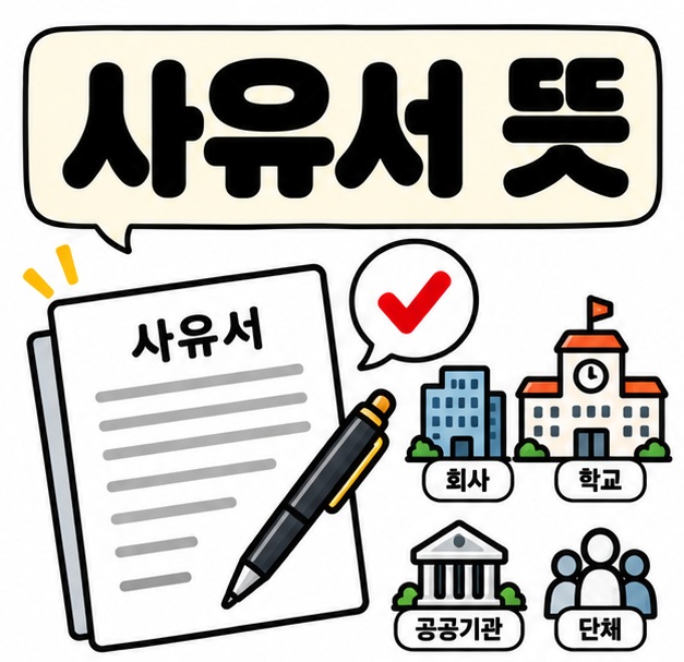 문서와 펜 아이콘 옆에 사유서 뜻 문구를 크게 보여주는 대표 카드