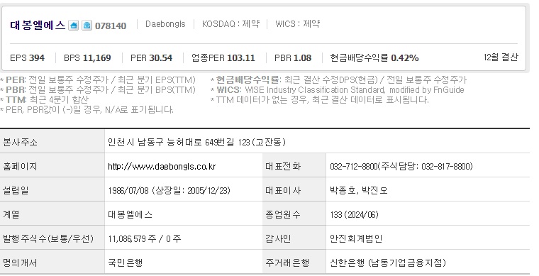 대봉엘에스 기업개요