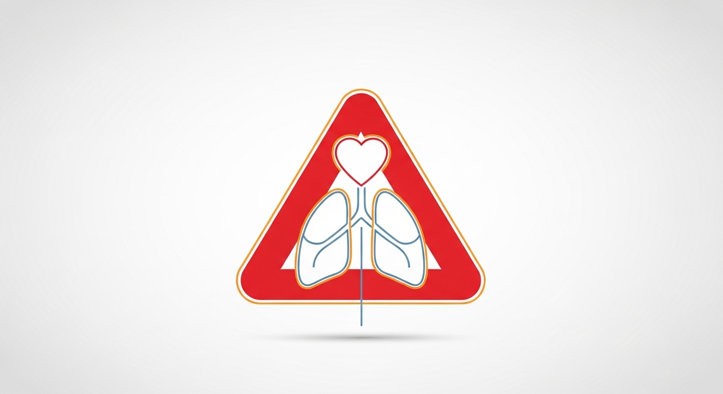 주의와 경고를 상징하는 빨간색 아이콘과 인체 장기 이미지가 조합된 추상적인 디자인, 대마 종자유 섭취 시 주의사항을 표현.