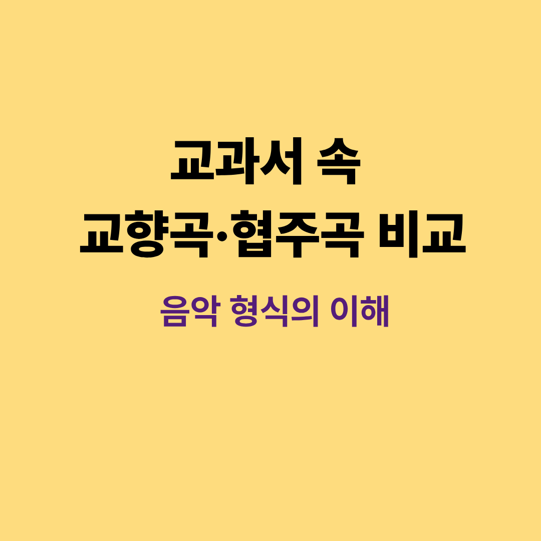 교향곡과 협주곡을 비교 설명하는 악보와 오케스트라 이미지