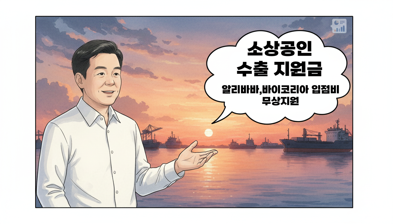 소상공인 수출지원금 알리바바 바이코리아 입점비 무상 지원 안내 아바타 일러스트