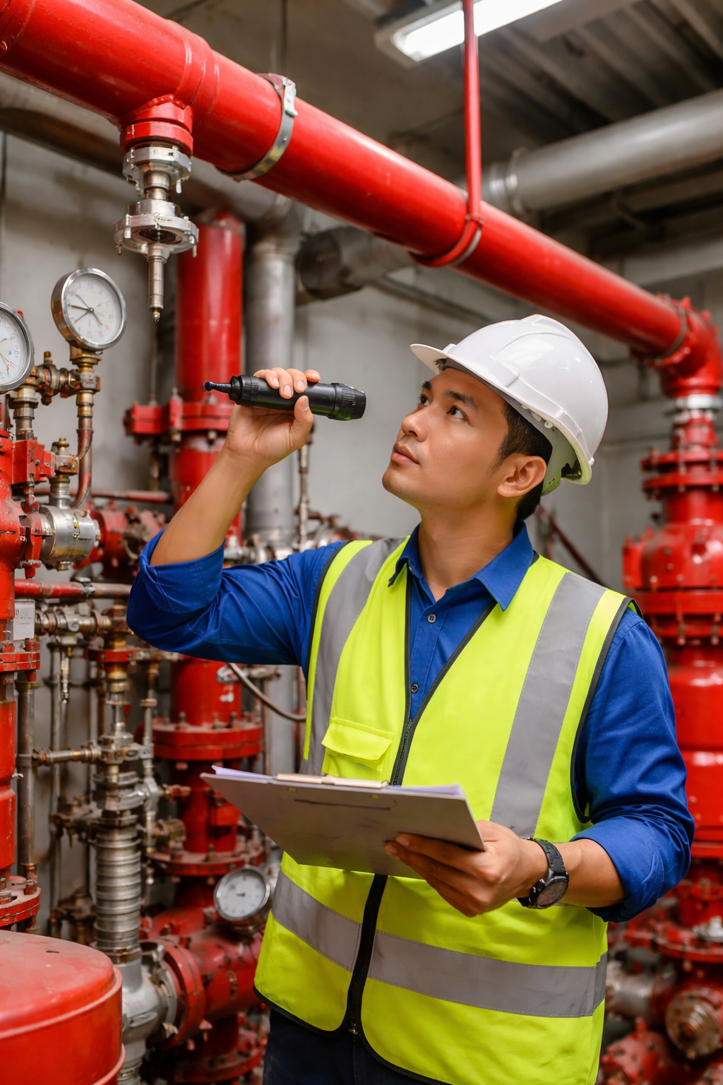 이미지 출처: AI 생성 이미지(콘텐츠 이해를 돕기 위한 시각 자료, 실제 인물을 특정하지 않은 AI 생성 이미지)
“소방설비기사가 건물 내 소방 설비를 점검하며 화재 예방을 위한 안전 관리를 수행하는 모습”