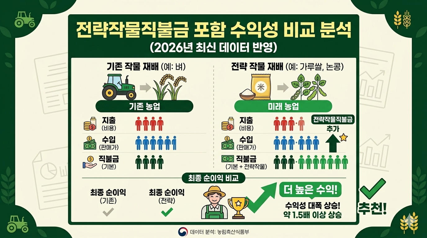 전략작물직불금 포함 수익성 비교 분석 인포그래픽