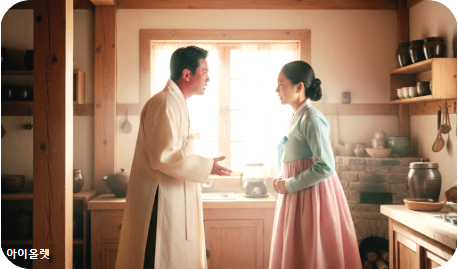 부엌에서 다투는 부부