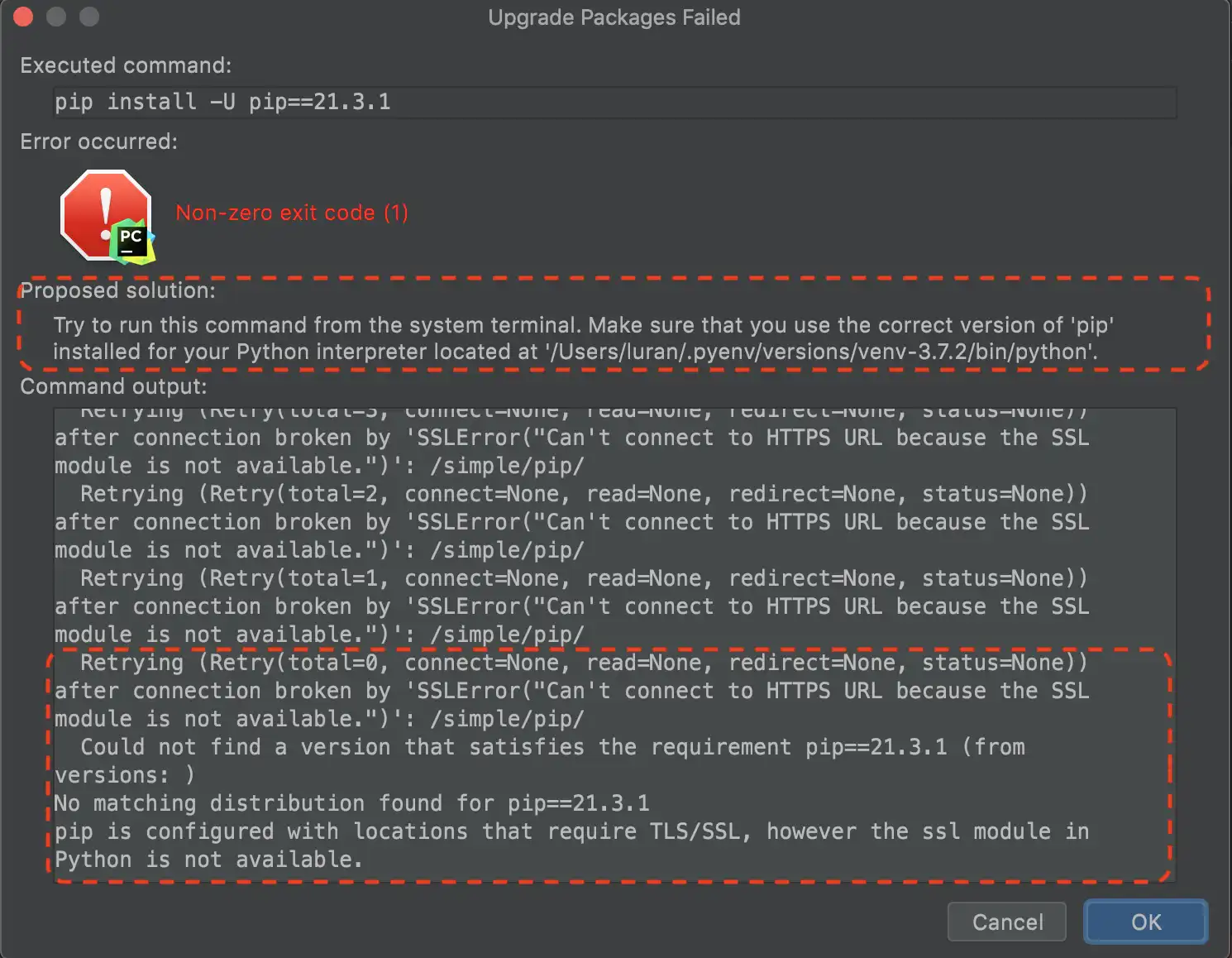 pycharrm 업데이트 오류