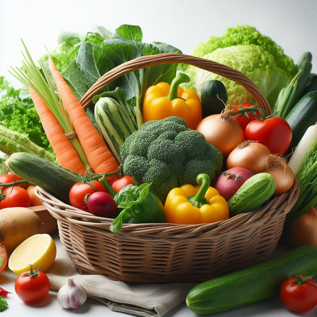 바구니 위 신선한 야채들
