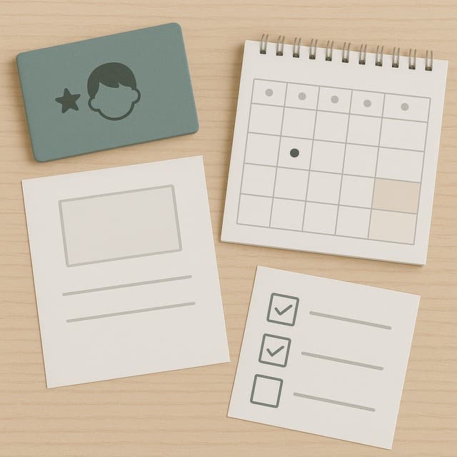 책상 위에 손자녀 이름의 전용 통장과 증여계약서, 체크리스트가 놓여 있고 달력에는 납부일과 분할 이체 일정이 표시된 항공샷 이미지