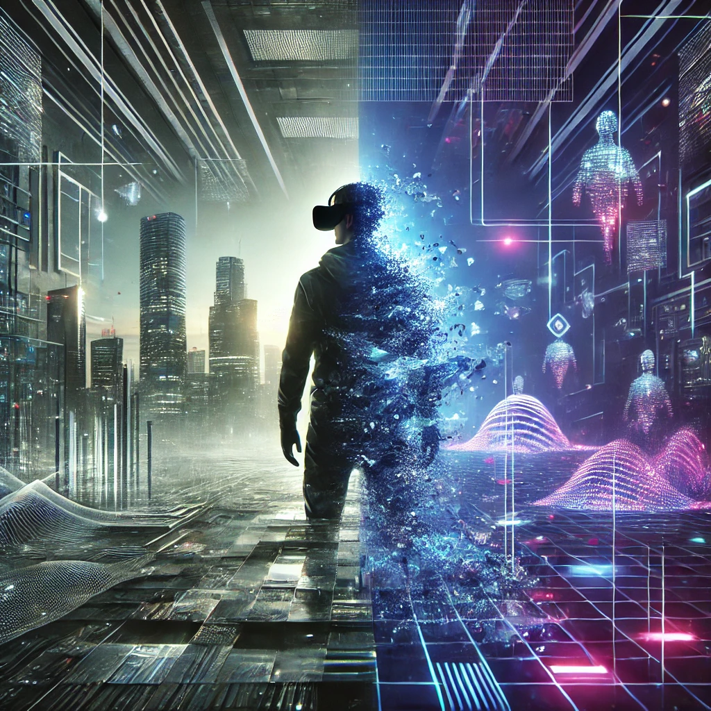 가상현실에 접속하는 인간의 이미지