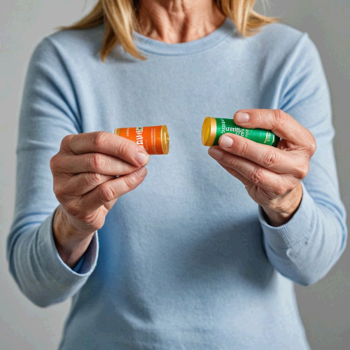 건강기능식품을 손에 든 중년 여성