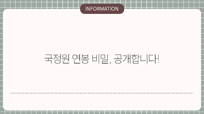 국정원 연봉 구조가 복잡한 이유