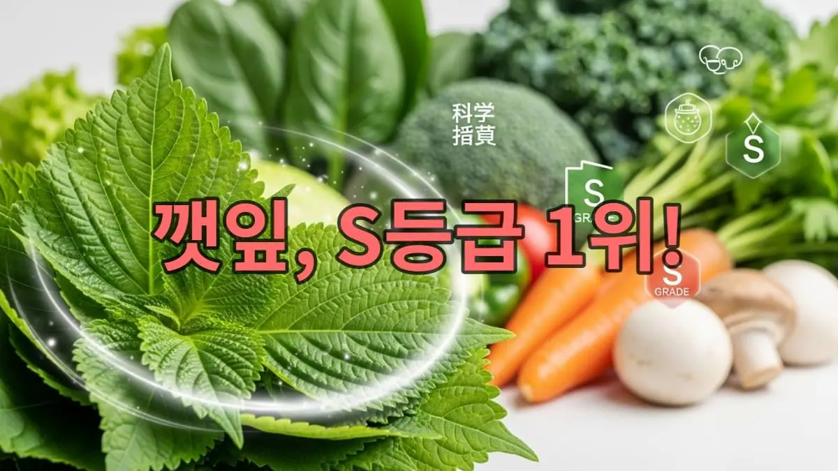 혈당 관리에 최고 등급을 받은 신선한 깻잎과 다양한 건강 채소들.