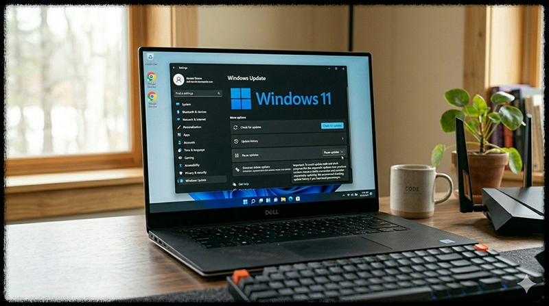 Windows 업데이트 설정 화면을 확인하는 모습