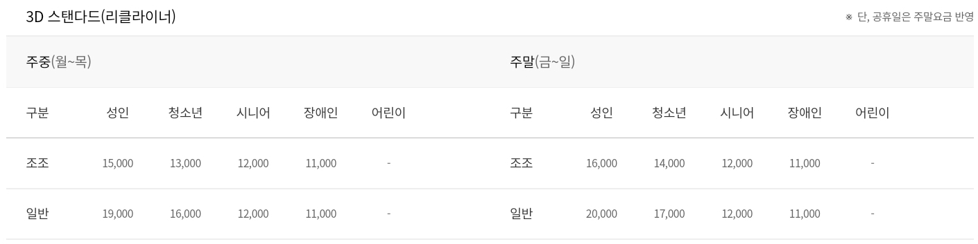 롯데시네마-슈퍼플렉스-3D리클라이너석-가격