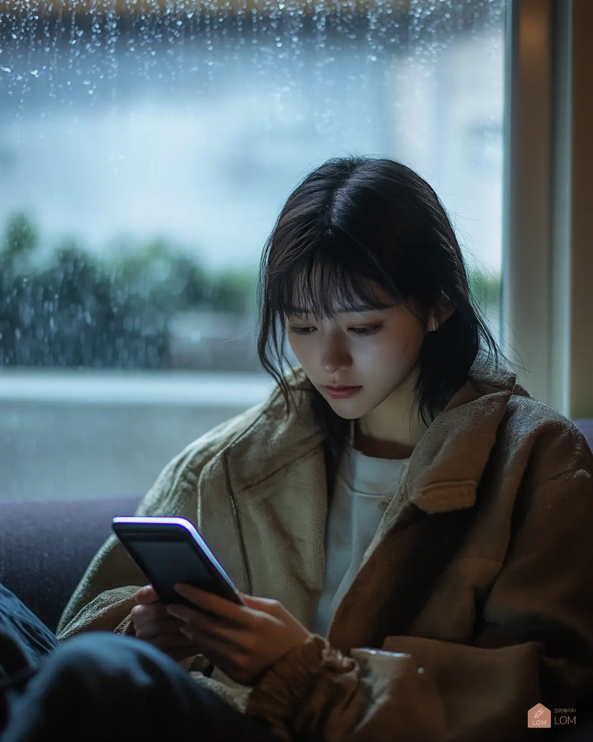 실내에서-휴대폰으로-태풍정보를-보는-한국여자01