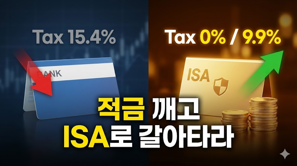 일반 은행 적금과 ISA 계좌의 세금 혜택을 극적으로 비교한 이미지
