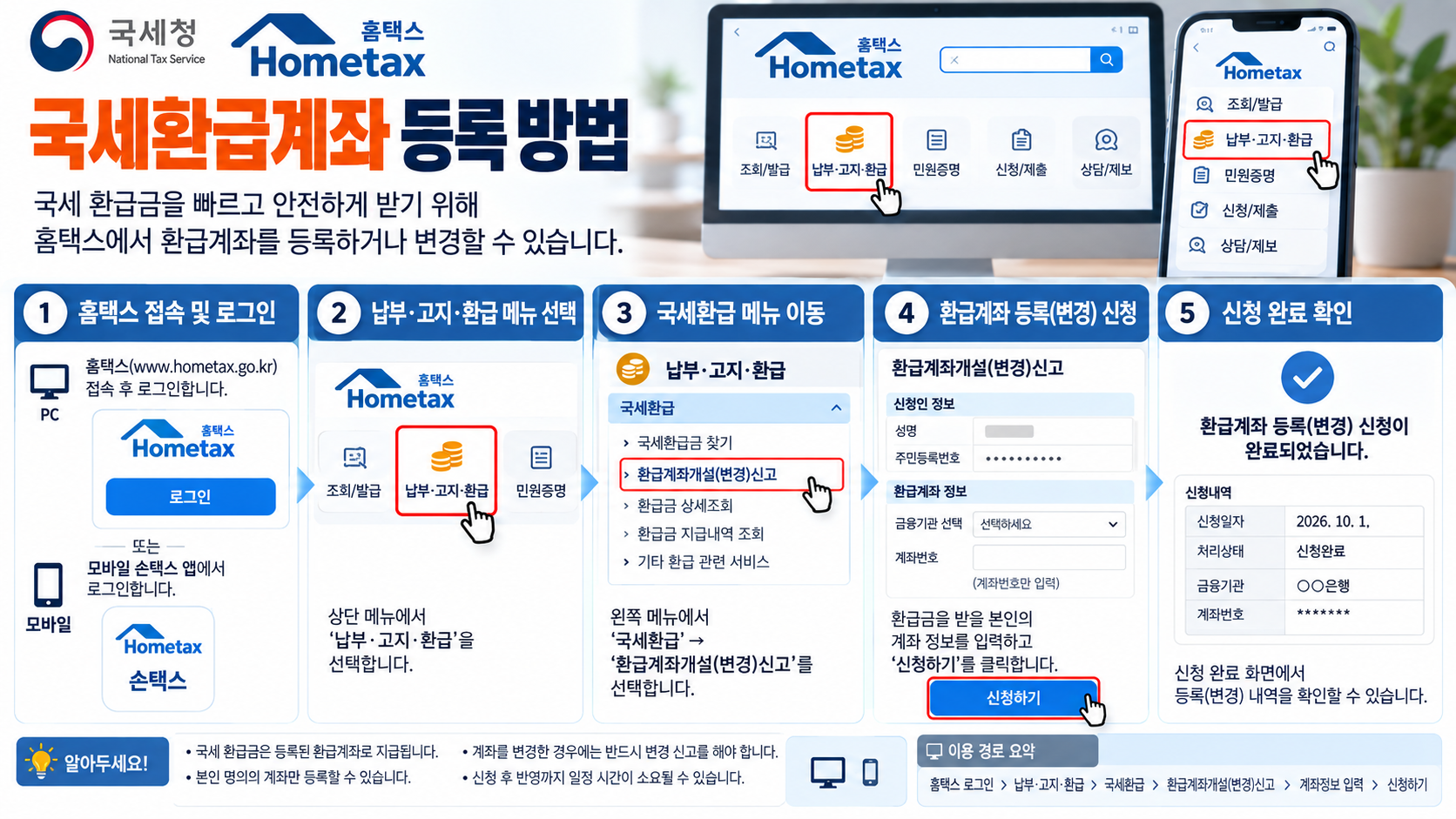 홈택스 국세환급금 환급계좌 등록 방법