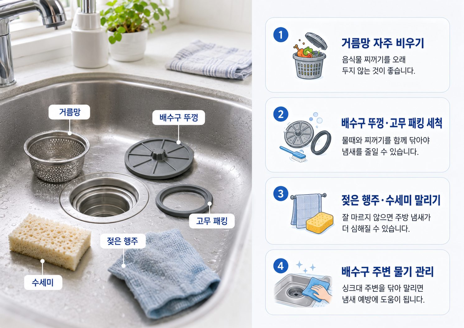 여름철 싱크대 배수구 냄새 없애는 방법