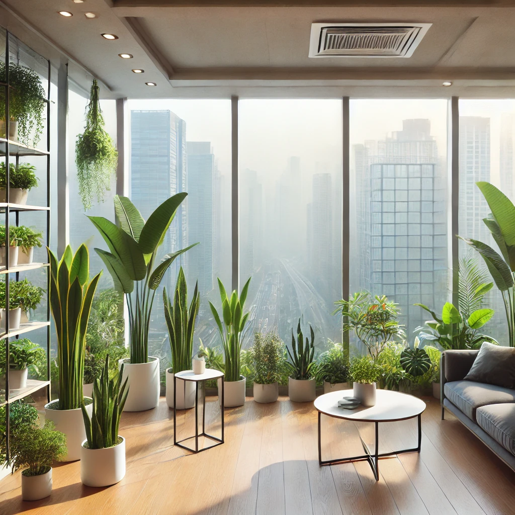 미세먼지가 많은 한국에서 효과적인 공기 정화 식물이 있는 실내 공간
