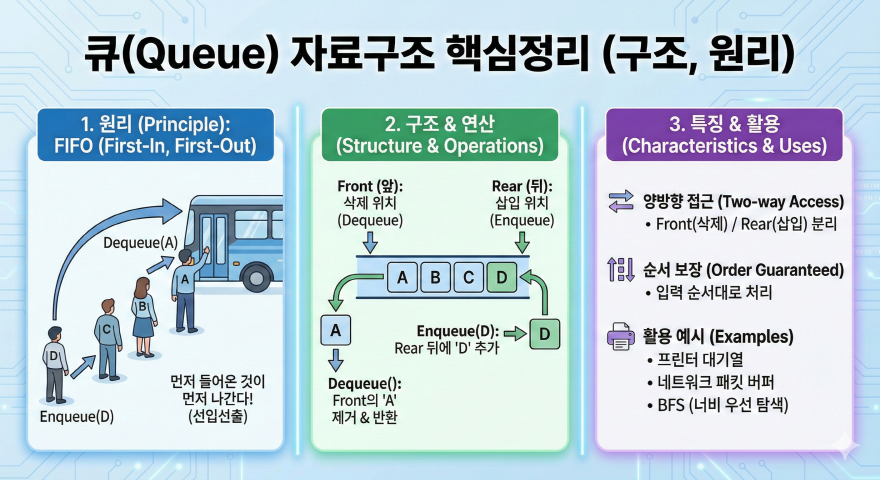 큐 자료구조 핵심정리 (구조, 원리)