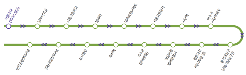 6016번 공항버스 노선도