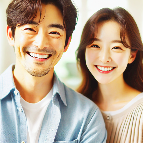 대한민국 부부가 환하게 웃고 있음.