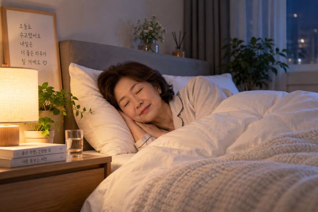 편안한 침실에서 숙면을 취하고 있는 여성