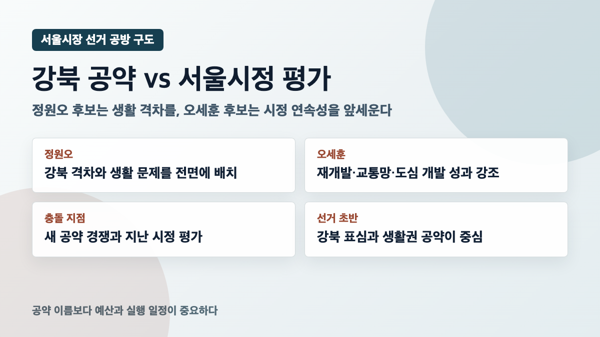 정원오 오세훈 강북 공약과 서울시정 평가 공방 카드