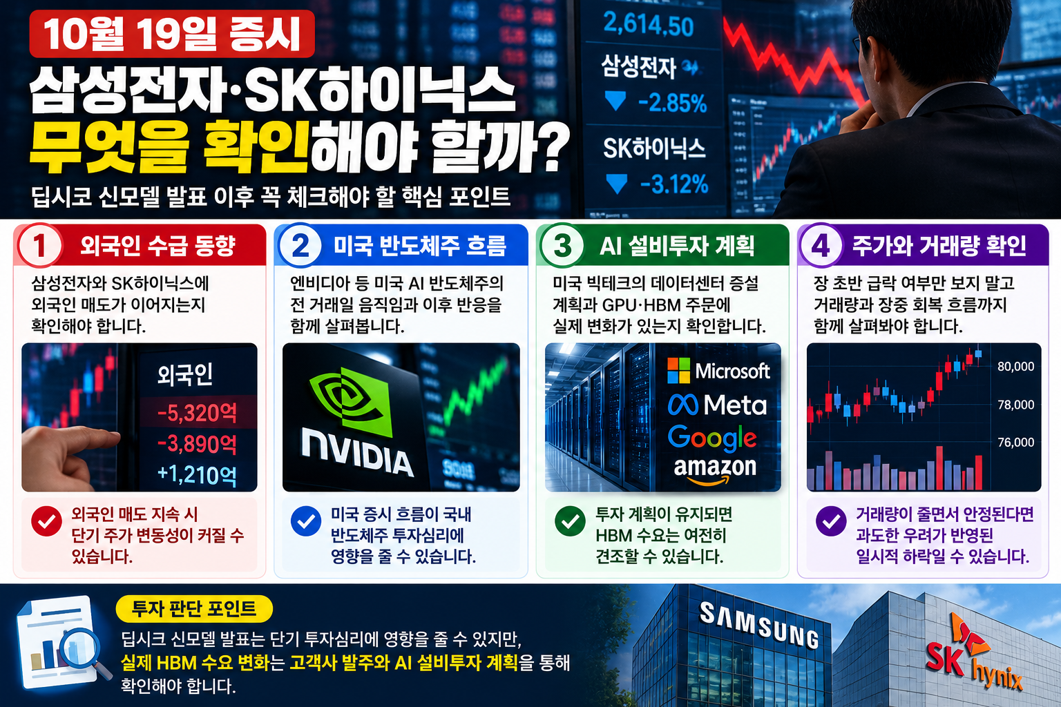 2026년 10월 19일 삼성전자 SK하이닉스 주가 전망 딥시크 쇼크 외국인 수급 미국 반도체주 AI 설비투자 체크리스트