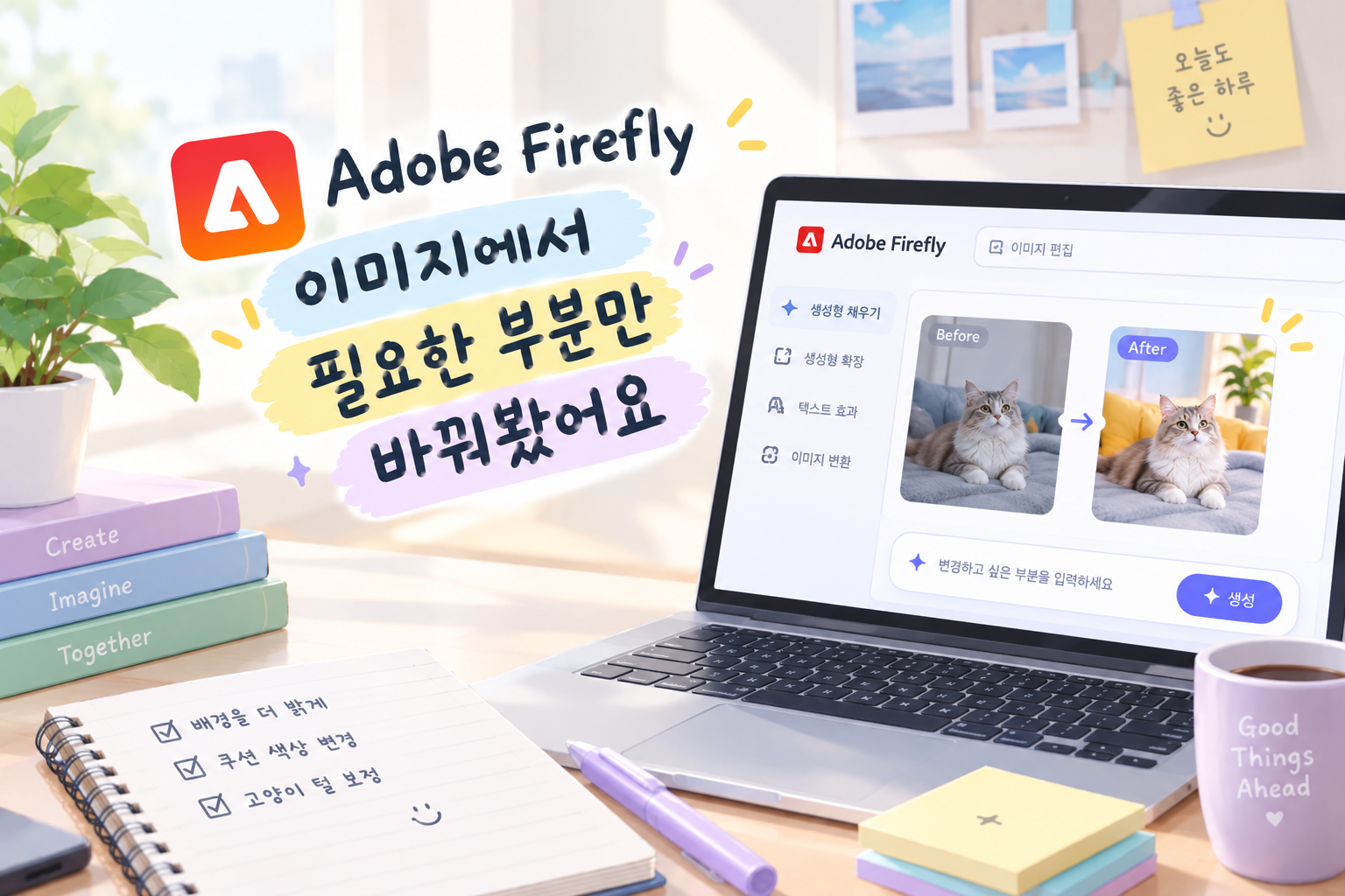 Adobe Firefly로 이미지에서 필요한 부분만 바꿔봤어요