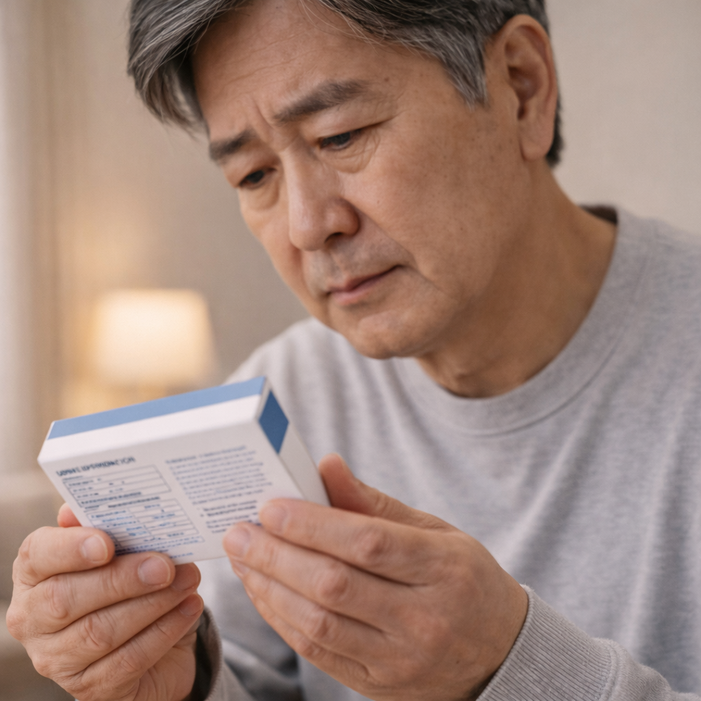 전립선비대증이 있을 때 감기약 성분을 확인하는 모습