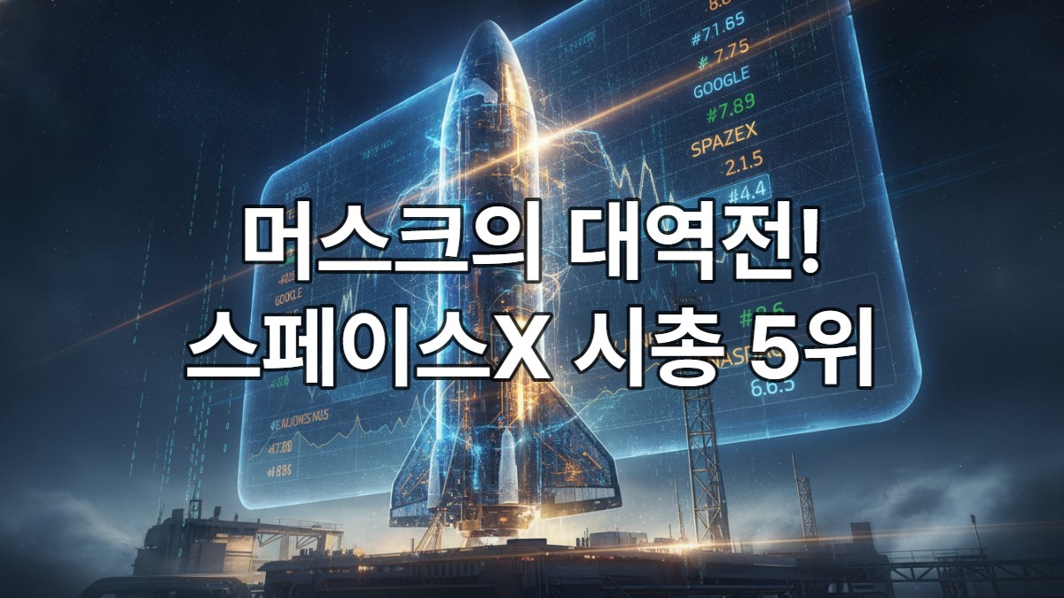 스페이스X가 아마존을 제치고 시가총액 5위에 등극하며 AI 스타트업을 인수한 미래지향적 이미지